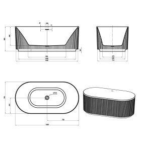 Attica Havana 1500 Matte White Fluted Bath with Overflow