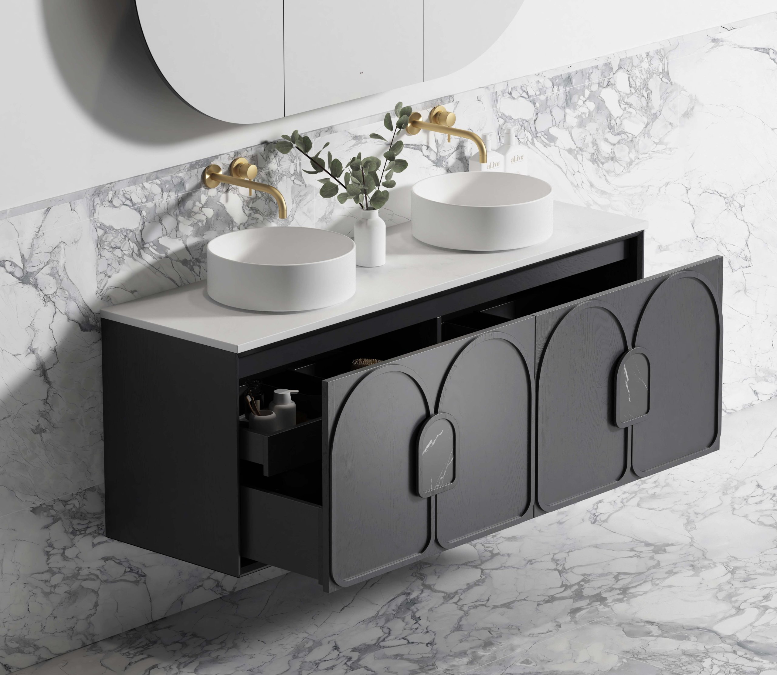 ArcQuay Byron/Bondi Black Oak Laundry Black Oak / Natural Carrara