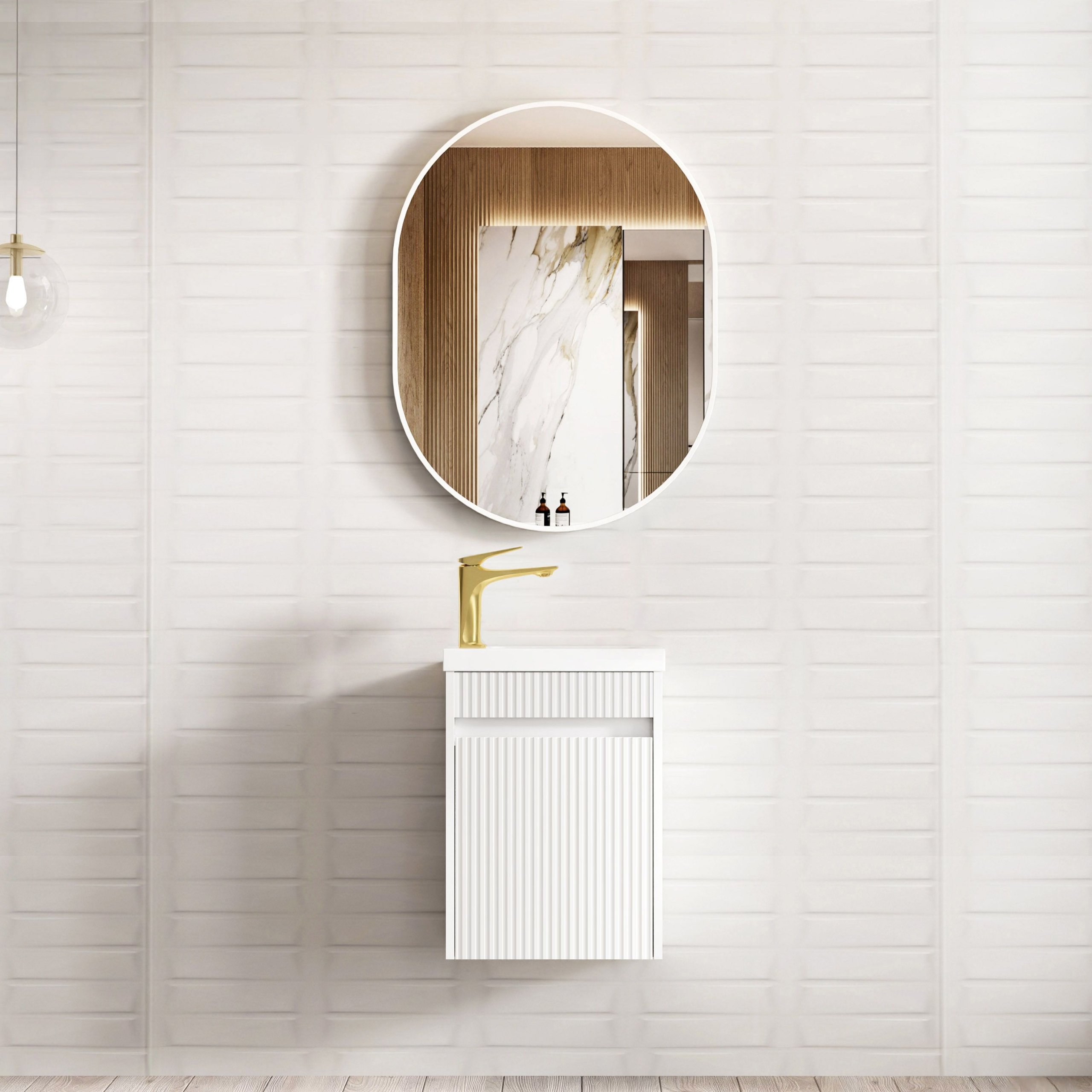 ArcQuay 400mm matte white space-saver bathroom vanity front view