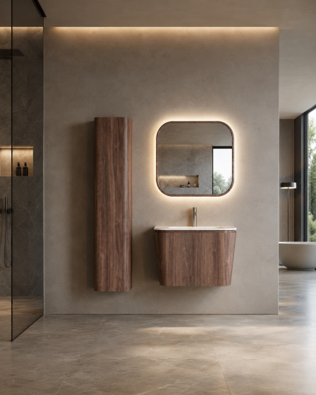 ArcQuay Coral Walnut 900mm wall-hung bathroom vanity front view