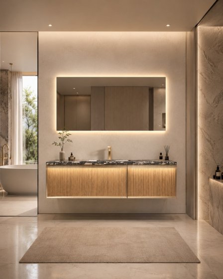 ArcQuay Noosa Fluted 900mm Satin White Wall Hung Vanity