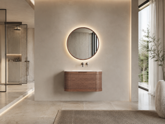 ArcQuay Harbour Walnut 700mm wall-hung bathroom vanity front view