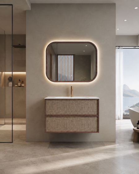 ArcQuay Queenscliff Rattan 800mm wall-hung bathroom vanity front view