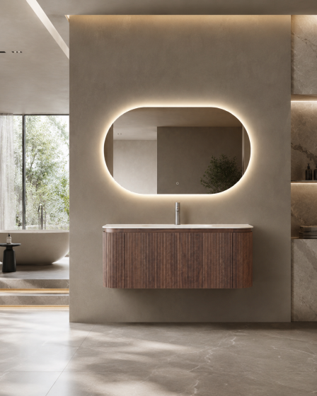 ArcQuay Sydney Walnut 900mm wall-hung bathroom vanity front view