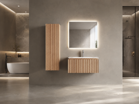 ArcQuay Driftwood Louvre 1200mm wall-hung bathroom vanity front view