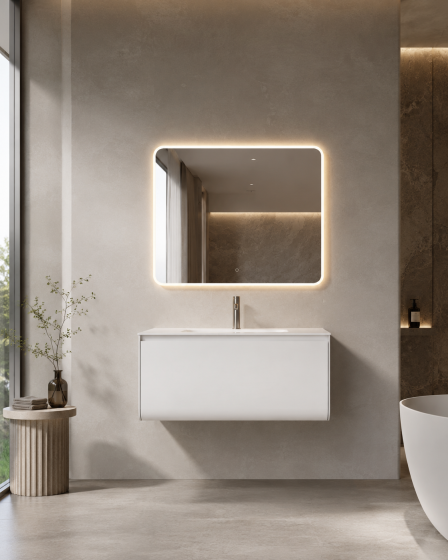 ArcQuay Reef White 900mm wall-hung bathroom vanity front view
