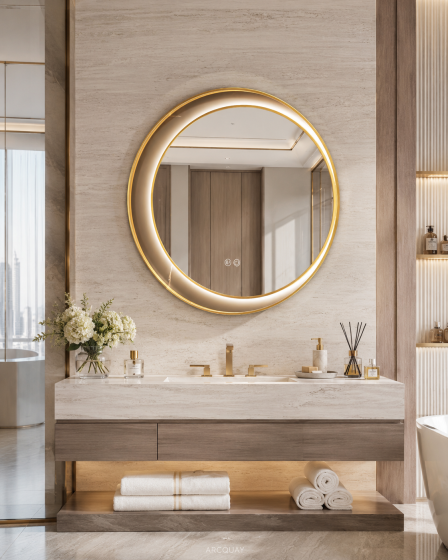 ArcQuay JMY-S0013 900 × 900 mm Brushed Titanium stainless steel LED mirror