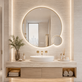 ArcQuay JMY-S0015 1000 × 1000 mm Brushed Titanium stainless steel LED mirror