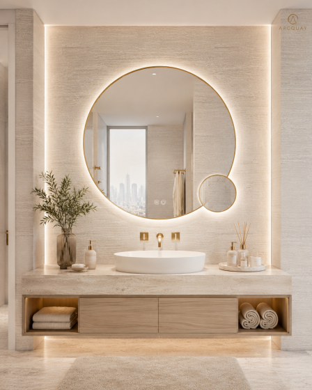 ArcQuay JMY-S0015 1000 × 1000 mm Brushed Titanium stainless steel LED mirror